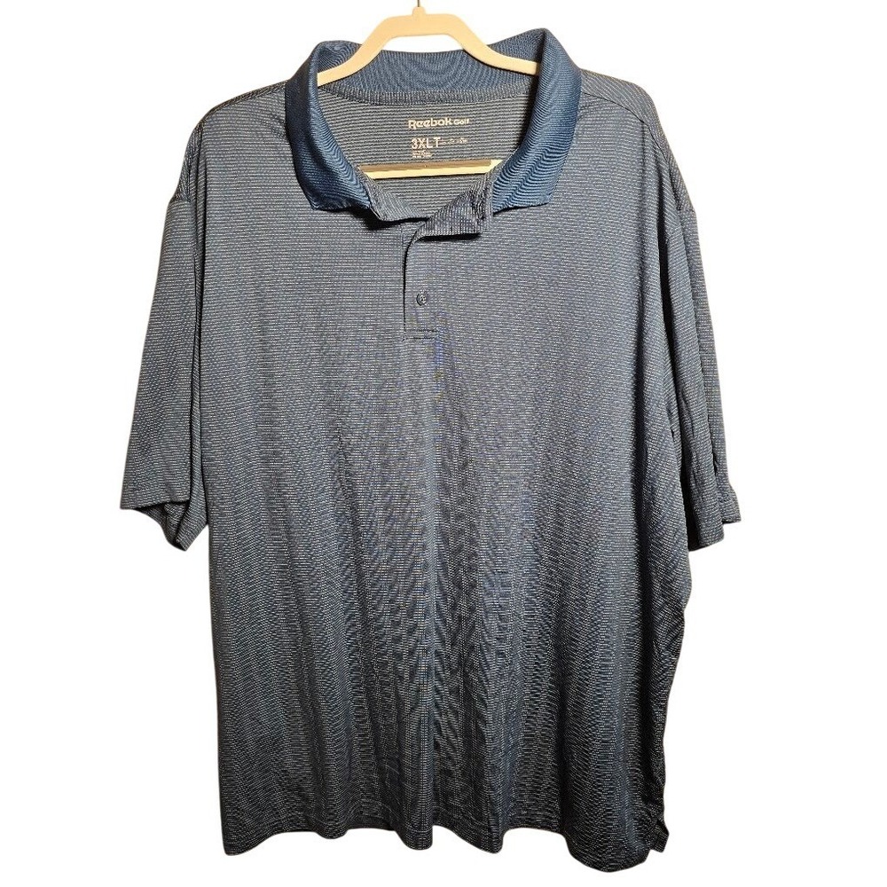 Reebok Golf Mens 3XLT Blue Micro Stripe Short Sleeve Performance Polo Shirt. 780